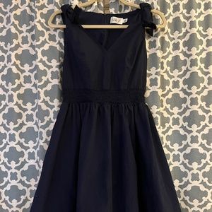 Eliza J Navy V-Neck Sleeveless Dress Pockets, Bows at Shoulder Midi Navy Size 8
